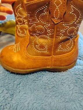 wonder nation Brown Kids Cowboy Boots with White Stitching